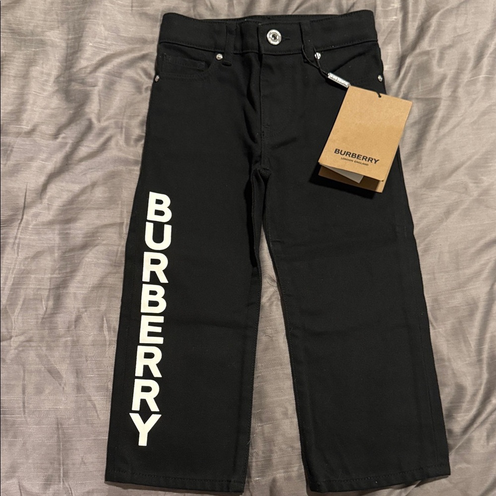 Burberry Kids Black Jeans with White Logo